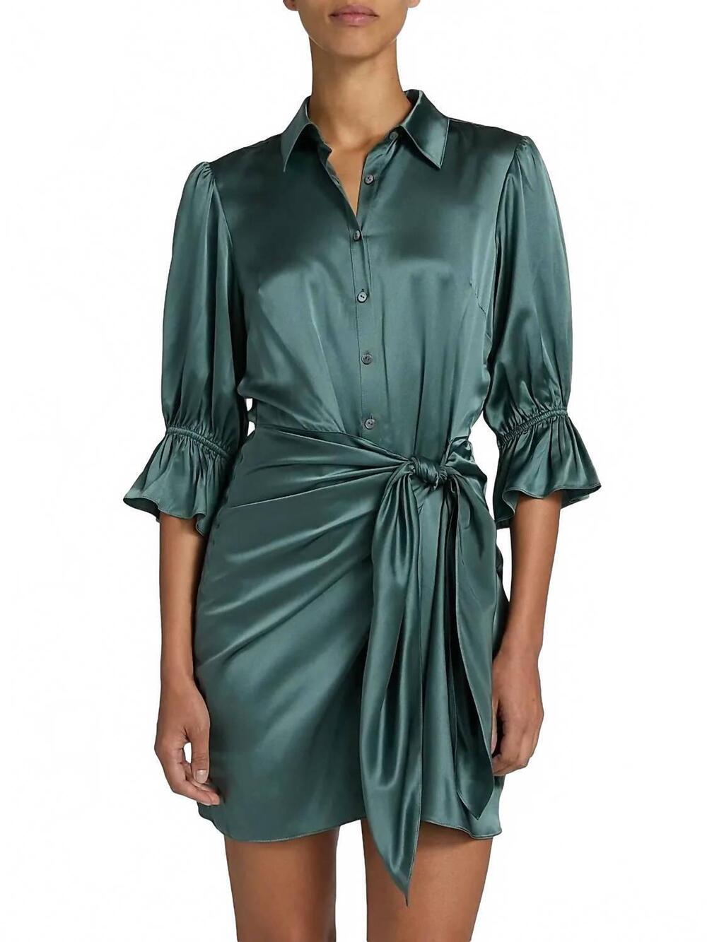 NEW CINQ A SEPT fabbie mini dress in charcoal teal